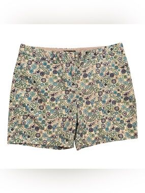 Lands' End Women’s Paisley Print Mid Rise Shorts in Aqua, Blue & Green, Size 14P